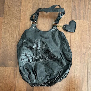 H&M Vegan Leather Croc-Print Shopper with Heart Charm